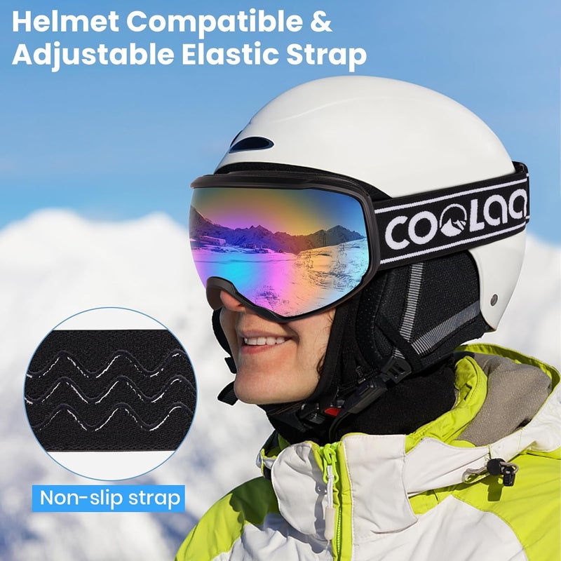 COOLOO Ski Goggles, OTG Snow Goggles for Adult Men Women Youth, Snowboard Goggles Over Glasses, Anti-fog, UV Protection - Image 5